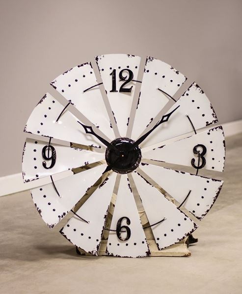 White Enamel Windmill Clock country farmhouse wall weathered rustic kitchen 