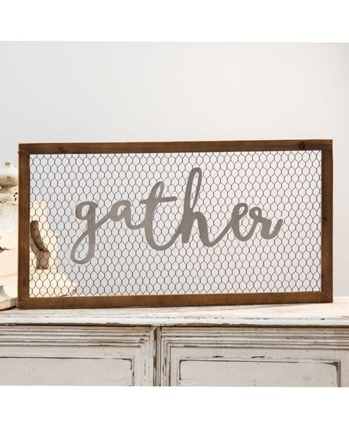 Picture of Framed Chicken Wire Sign - Gather