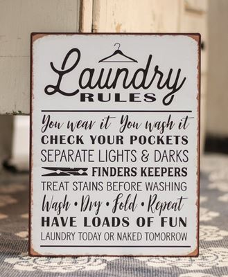 Picture of Laundry Rules Distressed Metal Sign
