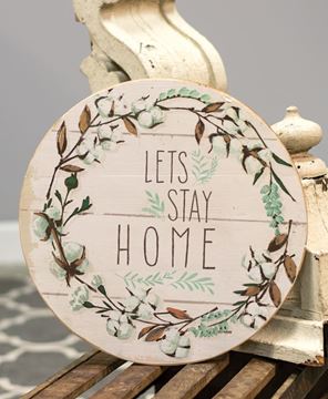Picture of Cotton and Floral Wall Sign, "Let's Stay Home"