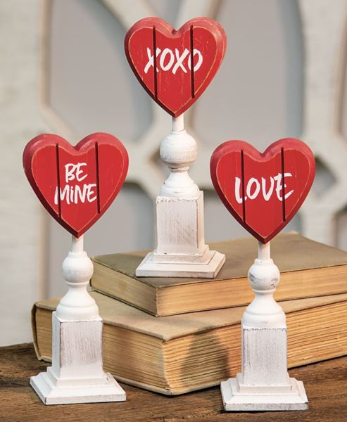 VALENTINE BE MINE HEARTS on STANDS Set of 3 ASSORTED Shelf Sitters LOVE XOXO 