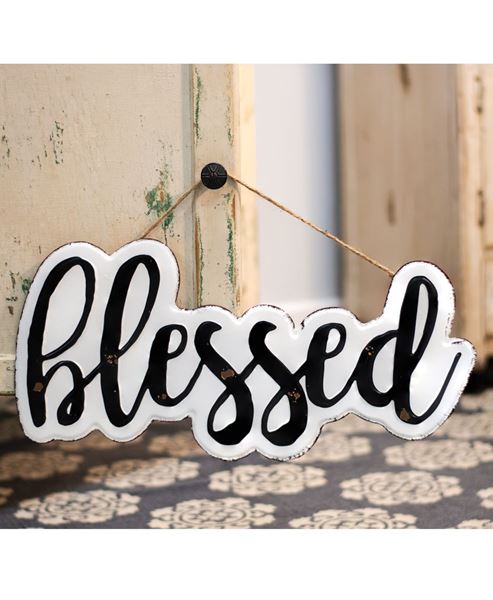 Picture of White Enamel Blessed Wall Sign