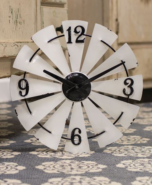 Picture of White Enamel Windmill Wall Clock, 14”