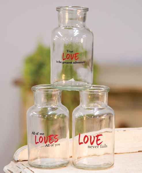 Picture of Love Never Fails Glass Bottle, 3 Asstd.