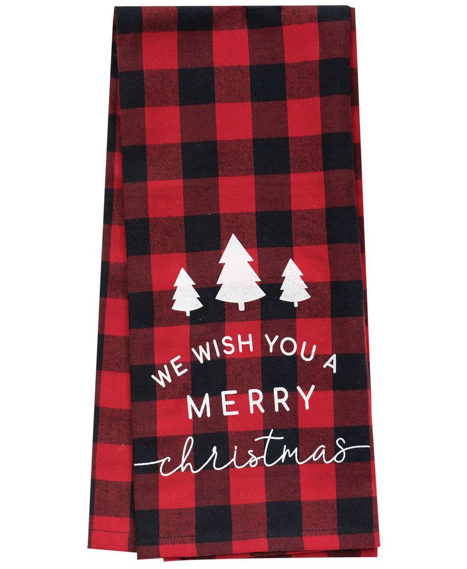 Black Red Buffalo Plaid Merry Christmas Kitchen Towels Dish Towels, Black/Red
