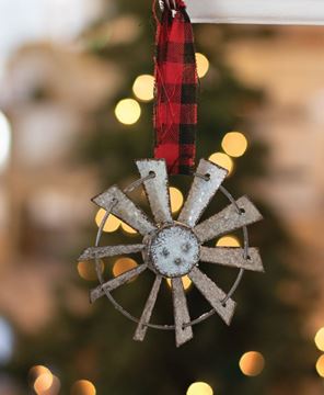 Picture of Glittered Windmill Ornament w/ Buffalo Check Hanger