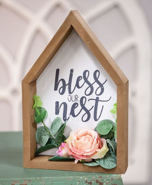 Picture of Bless This Nest Floral Wood Sitter