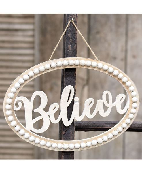 Picture of Distressed Beaded Wall Sign, "Believe"
