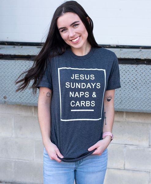Picture of Jesus, Sundays, Naps, & Carbs, T- Shirt - Charcoal  Gray