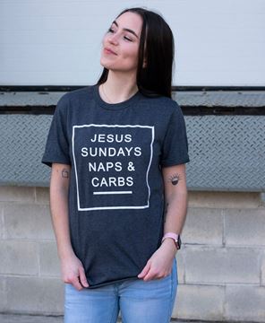 Picture of Jesus, Sundays, Naps, & Carbs, T- Shirt - Charcoal  Gray