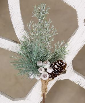 Picture of White Glittered Berry and Pinecone Pine Spray