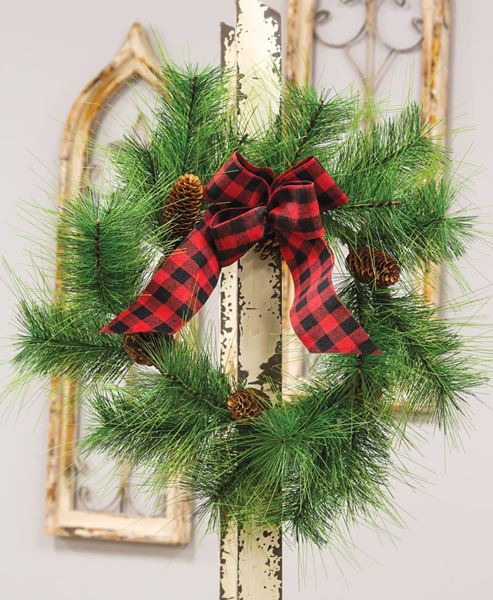 Picture of Pine Wreath w/ Buffalo Check Bow