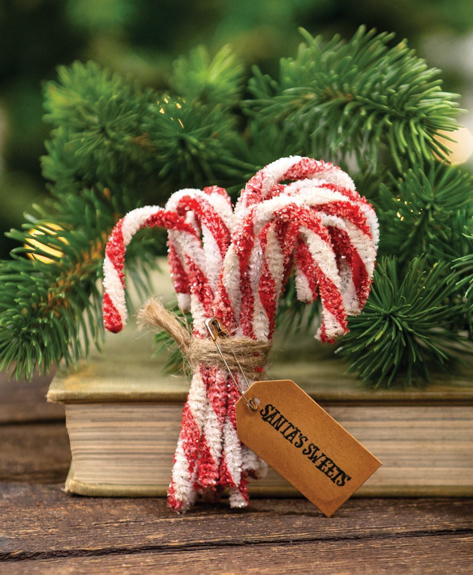 1 dozen 12 Traditional Look Chenille Candy Canes with an accent sparkle 