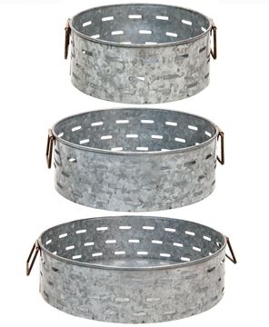 Picture of Olive Bucket Metal Trays, 3/Set