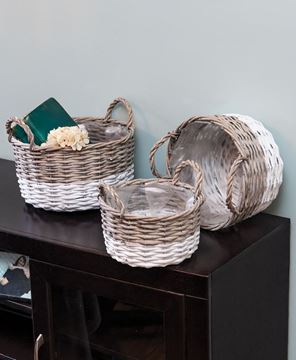 Picture of White Dipped Willow Bushel Basket Planters, 3/Set