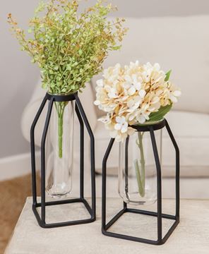 Picture of Glass Tube Vase w/Metal Frame, Wide