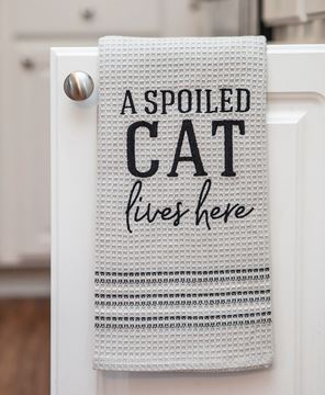 "A Spoiled Cat Lives Here" Wood Sign with Hanger Decorative Plaque 10" x 4" 