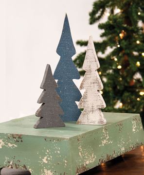 Picture of Snowy Farmhouse Colors Wooden Trees, 3/Set