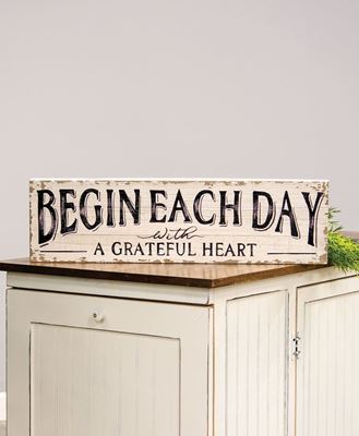 Picture of Begin Each Day with A Grateful Heart Distressed Wood Sign