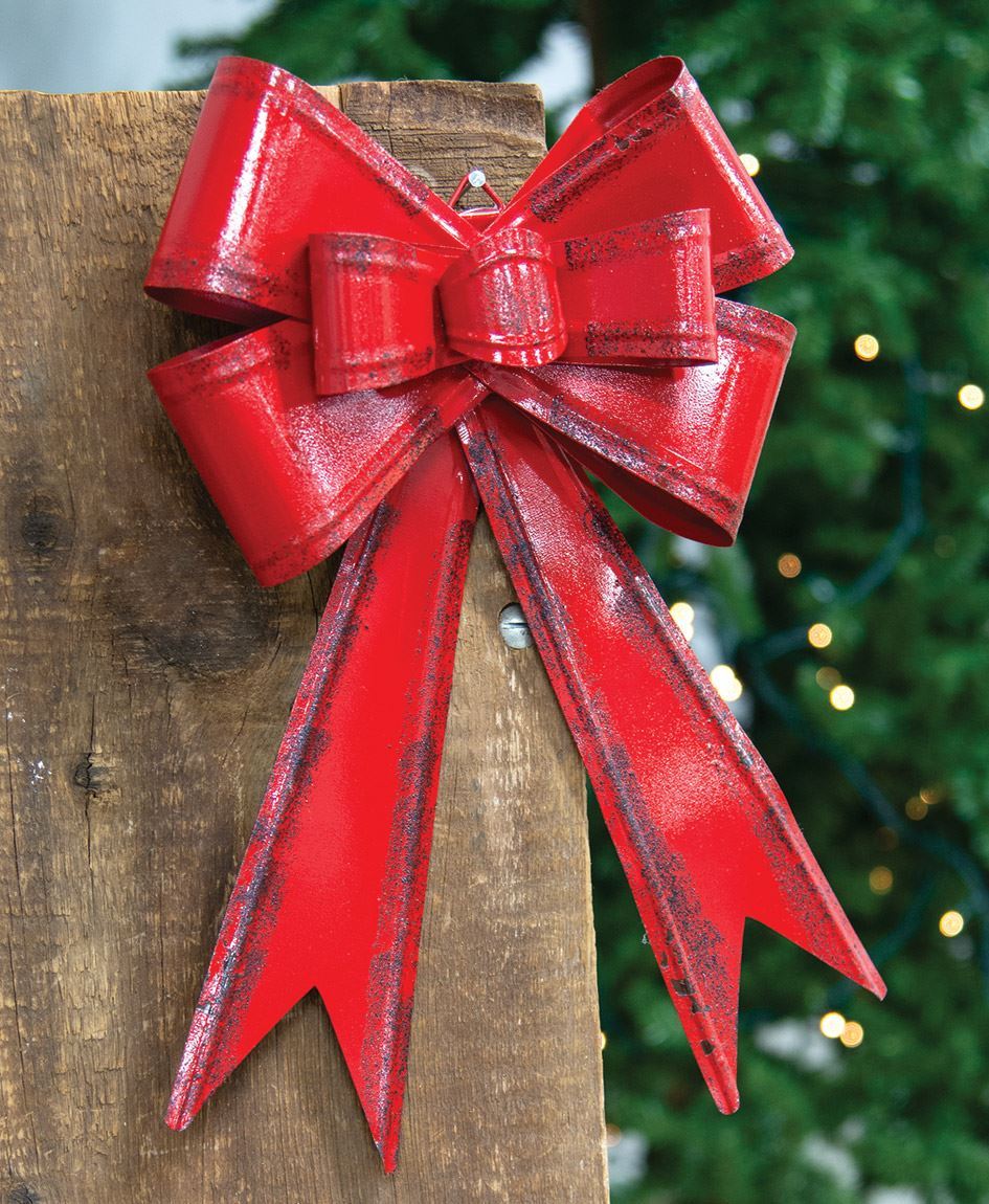 Col House Designs - Wholesale Distressed Red Metal Hanging Gift Bow