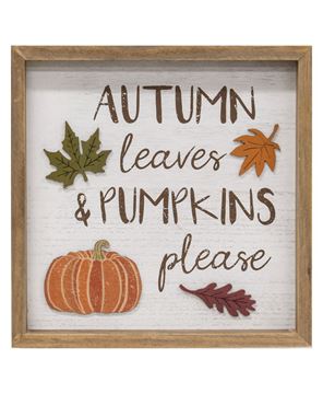 Picture of Autumn Leaves & Pumpkins Please Distressed Wooden Frame