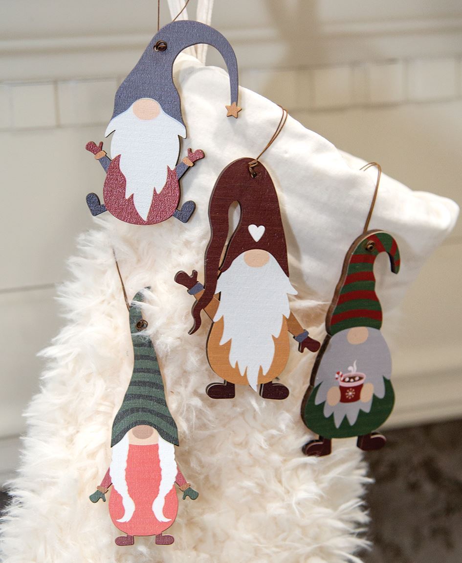 Santa Gnomes Xmas Ornaments Wood Christmas Gnomes Magnets Color-Me-Ornaments Color-Me-Magnets