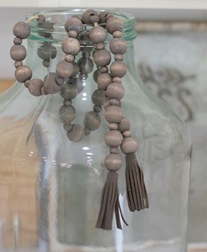 Picture of Distressed Wooden Bead Garland With Tassels