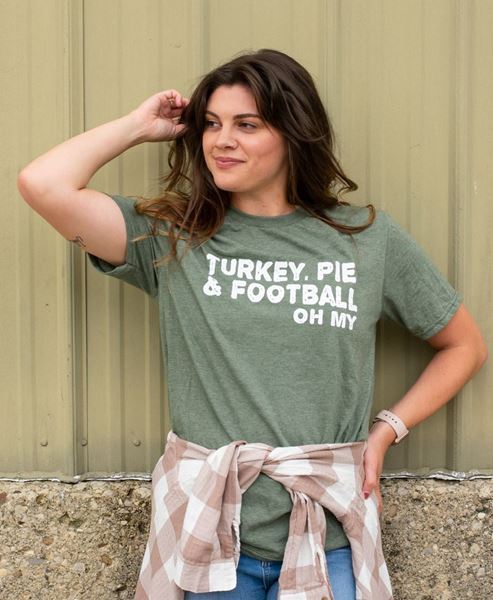 Picture of Turkey, Pie, and Football Oh My T-Shirt XXL