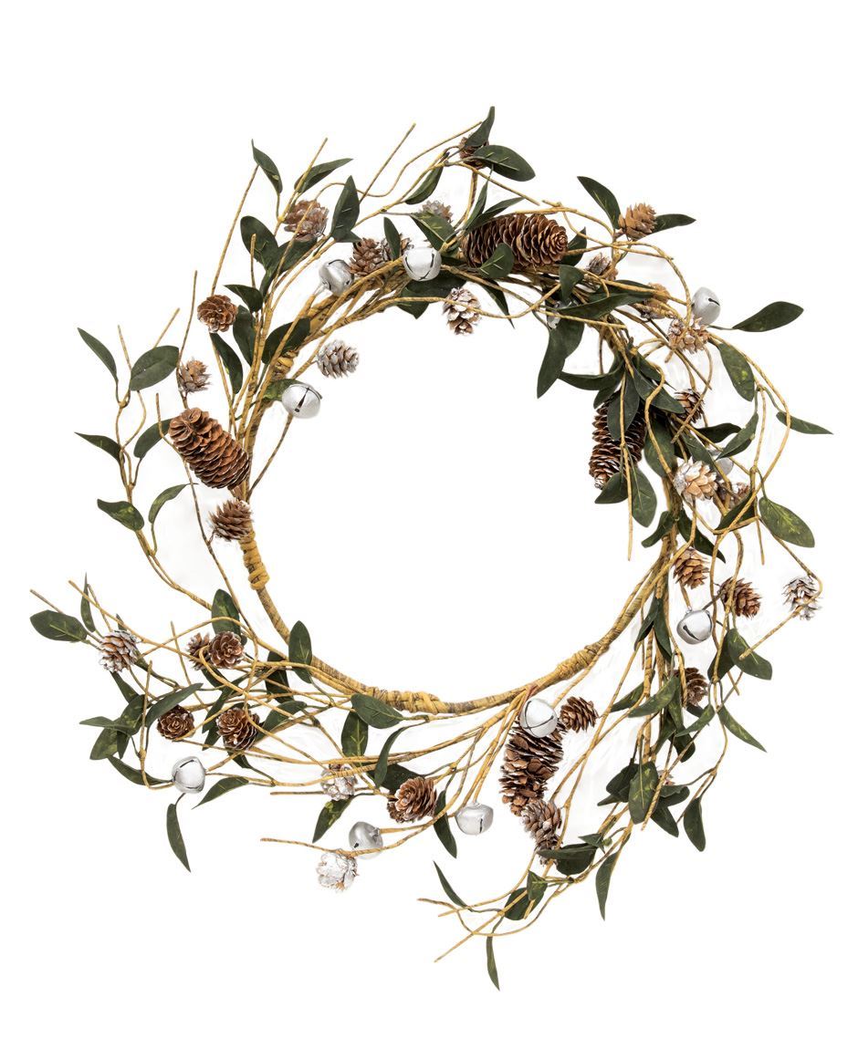 Col House Designs - Wholesale| Silver Frosted Pinecone and Bell Wreath