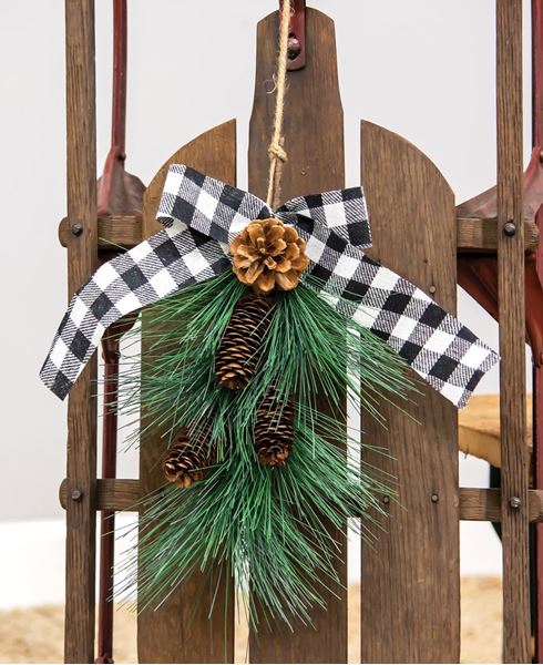 Picture of Hanging Pine Spray with Buffalo Check Bow