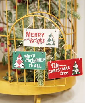 Picture of Plaid Christmas Tree Word Ornaments, 3/Set