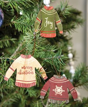 Picture of Christmas Sweater Wooden Ornaments, 3/Set