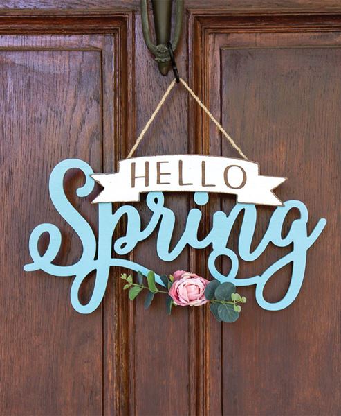 Picture of Hello Spring Banner Cutout Floral Accent Hanging Sign