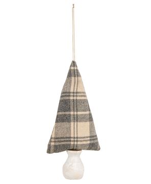 Picture of Gray & Ivory Plaid Fabric Christmas Tree Ornament 7.5"