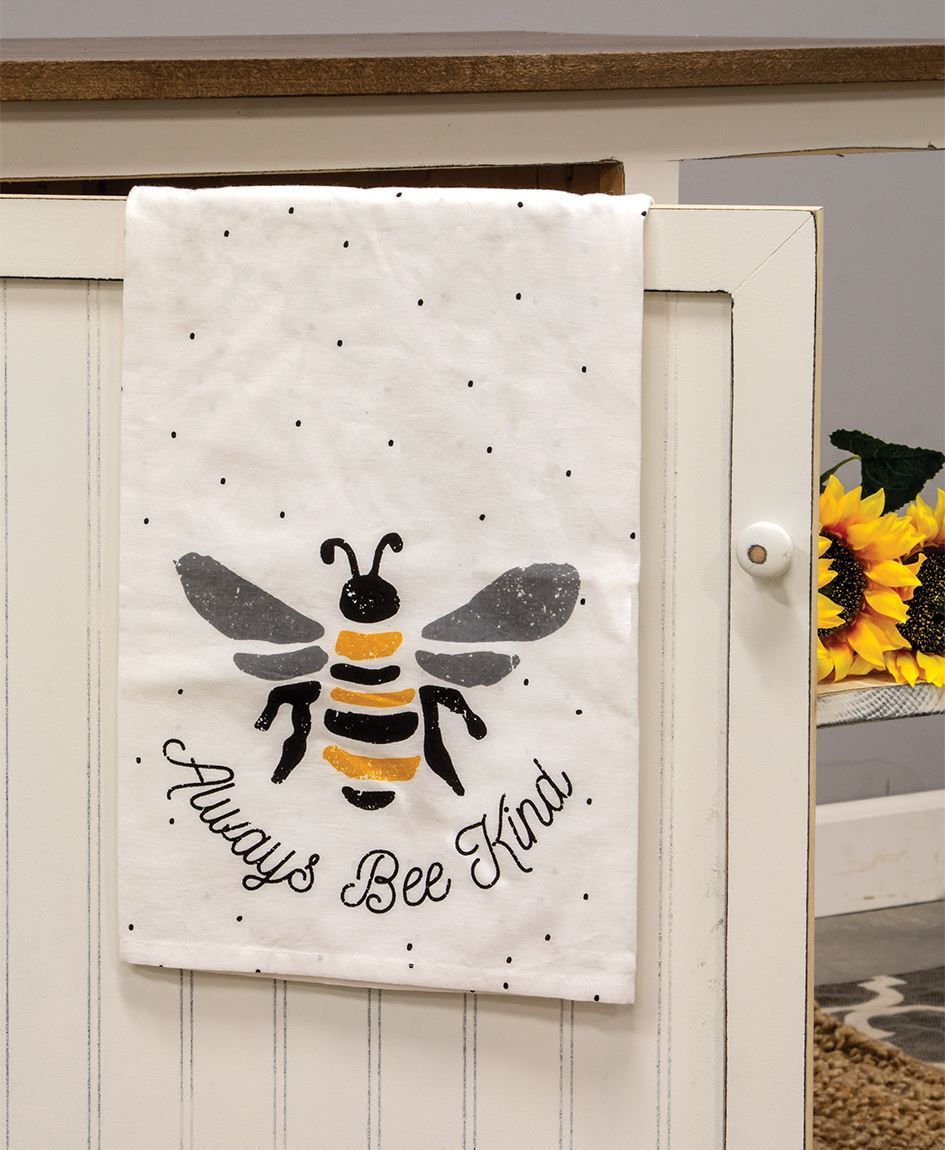 Always Bee Kind White Kitchen Towel, Honey Bee, Bumble Bee Decor 