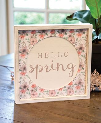 Picture of Hello Spring Cutout Floral Inset Box Sign