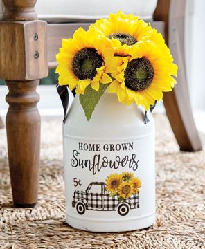 Picture of Home Grown Sunflowers White Metal Milk Can
