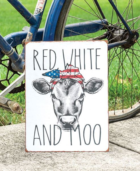 Picture of Red White And Moo Distressed Metal Sign