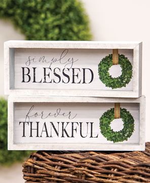 Picture of Thankful/Blessed Inset Box Sign, 2 Asstd.