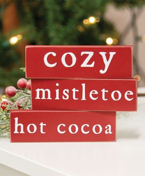 Picture of Cozy, Mistletoe or Hot Cocoa Thin Mini Block, 3 Asstd.
