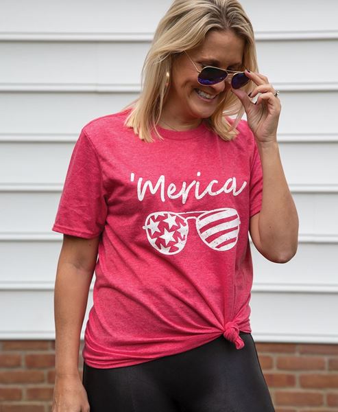 Picture of Merica Sunglasses T-Shirt, Heather Red