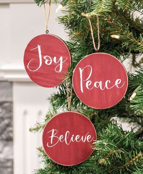 Picture of Holiday Script Red Word Round Ornament, 3 Asstd.