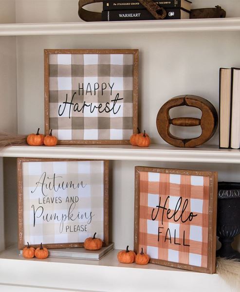 Picture of Fall Gingham Wood Sign, 3 Asstd.