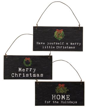 Picture of Home For the Holidays Winter Greenery Sign Ornament, 3 Asstd.