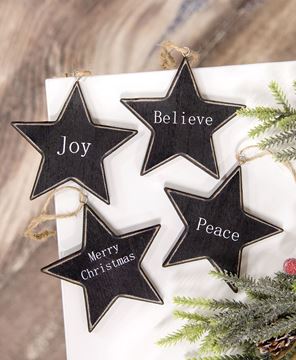 Picture of Black Star Christmas Words Ornament, 4 Asstd.