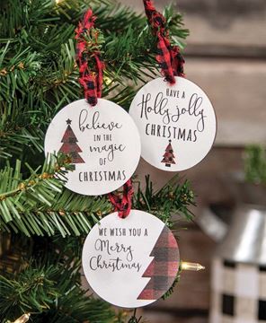 Picture of Believe in the Magic Buffalo Check Ornaments, 3/Set