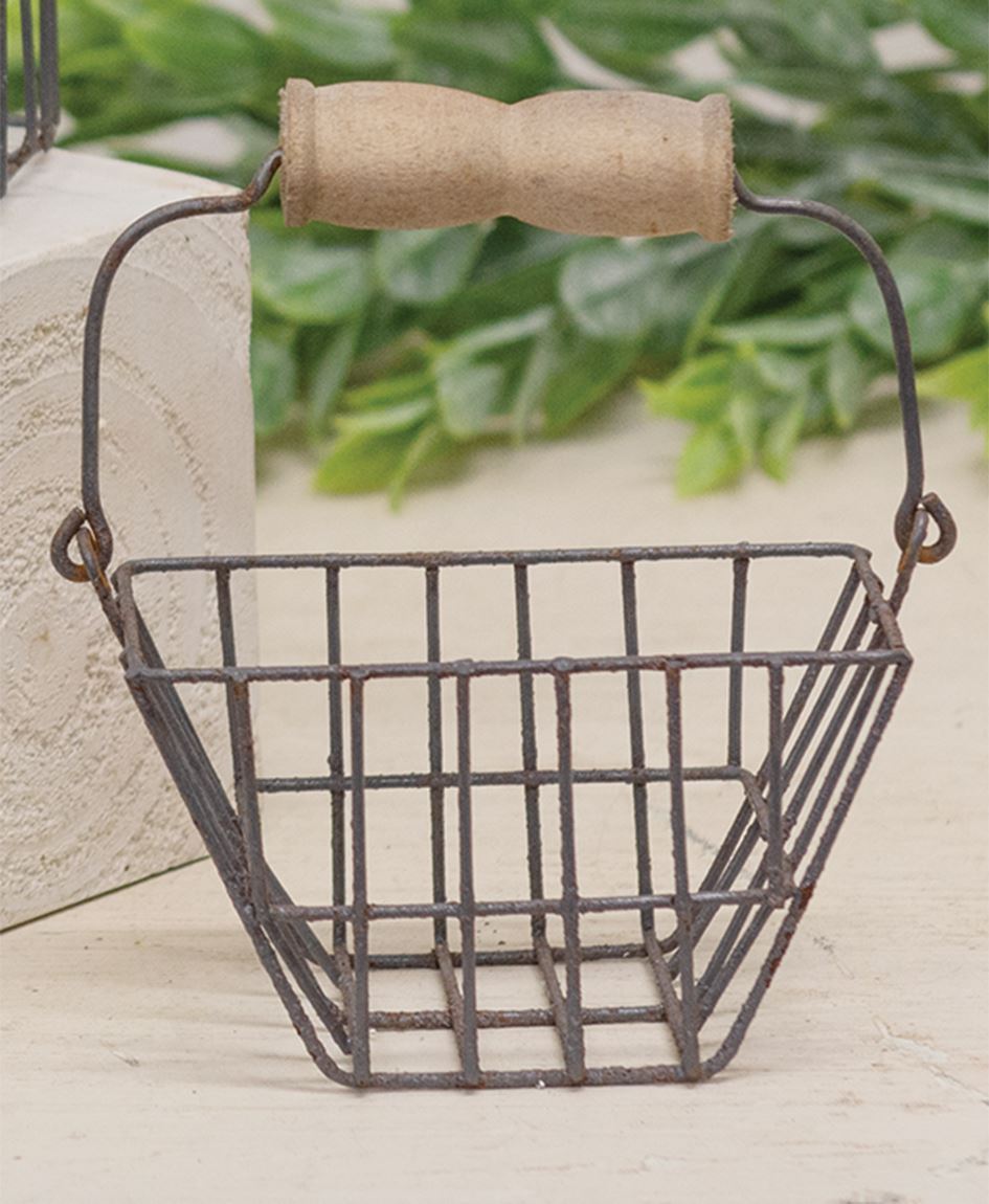 New Primitive Country Farmhouse Brown RUSTY WIRE EGG BASKET With Handle 8" 