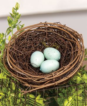 Picture of Twig & Vine Bird Nest w/Blue Eggs, 5.5"
