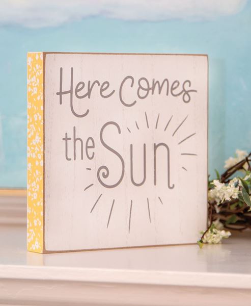 Picture of Here Comes the Sun Distressed Wooden Block Sign