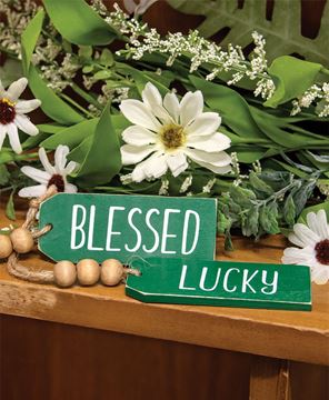 Picture of Blessed or Lucky Green Wooden Tag, 2 Asstd.